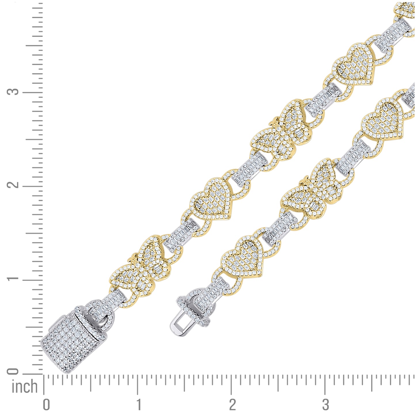 Sterling Silver Yellow-Tone Womens Baguette Round  3.37ct, 2.82ct  Moissanite Butterfly Heart Bracelet 7.5 Inches– Elegant Jewelry Gift for Birthday, Anniversary, Engagement, Wedding