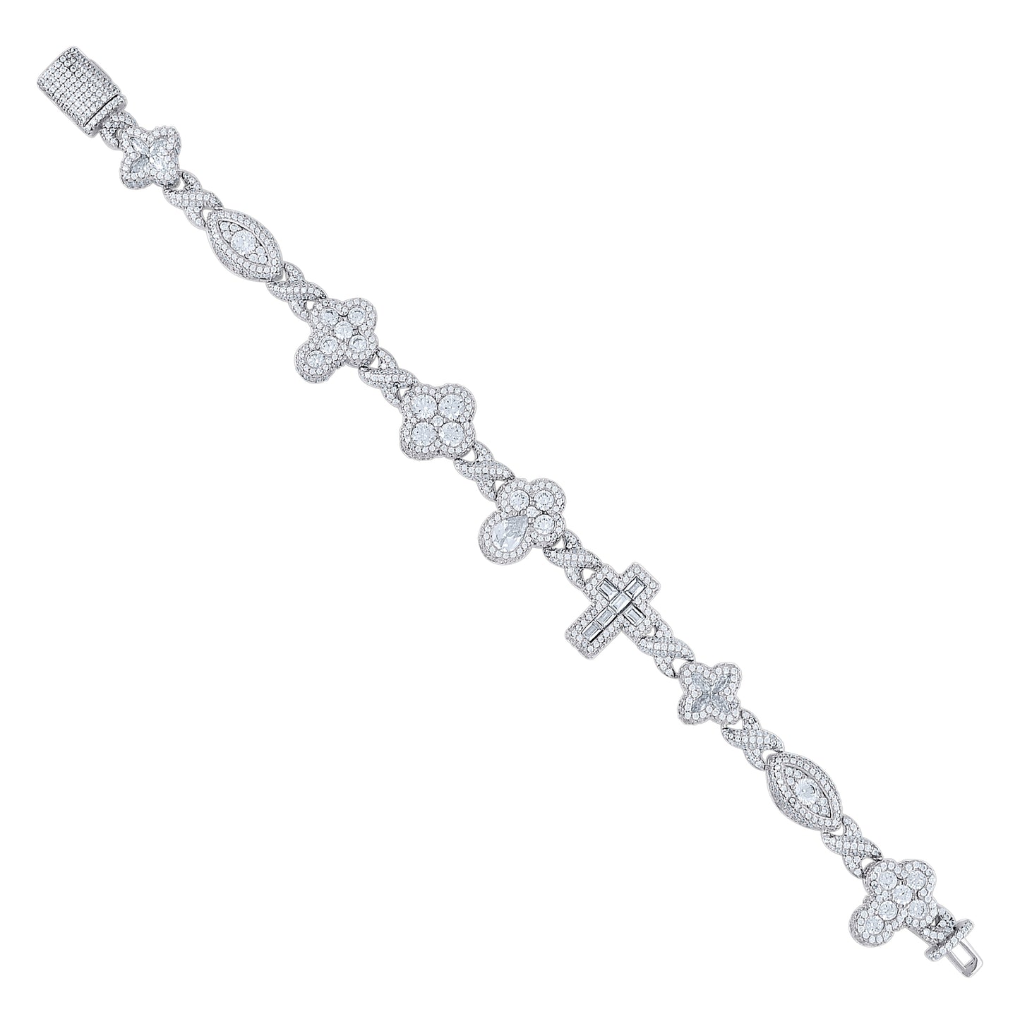 Sterling Silver Unisex  9.49ct, 2.26ct  Moissanite Infinity Cross Religious Charm Bracelet 7.5 Inches– Elegant Jewelry Gift for Birthday, Anniversary, Engagement, Wedding