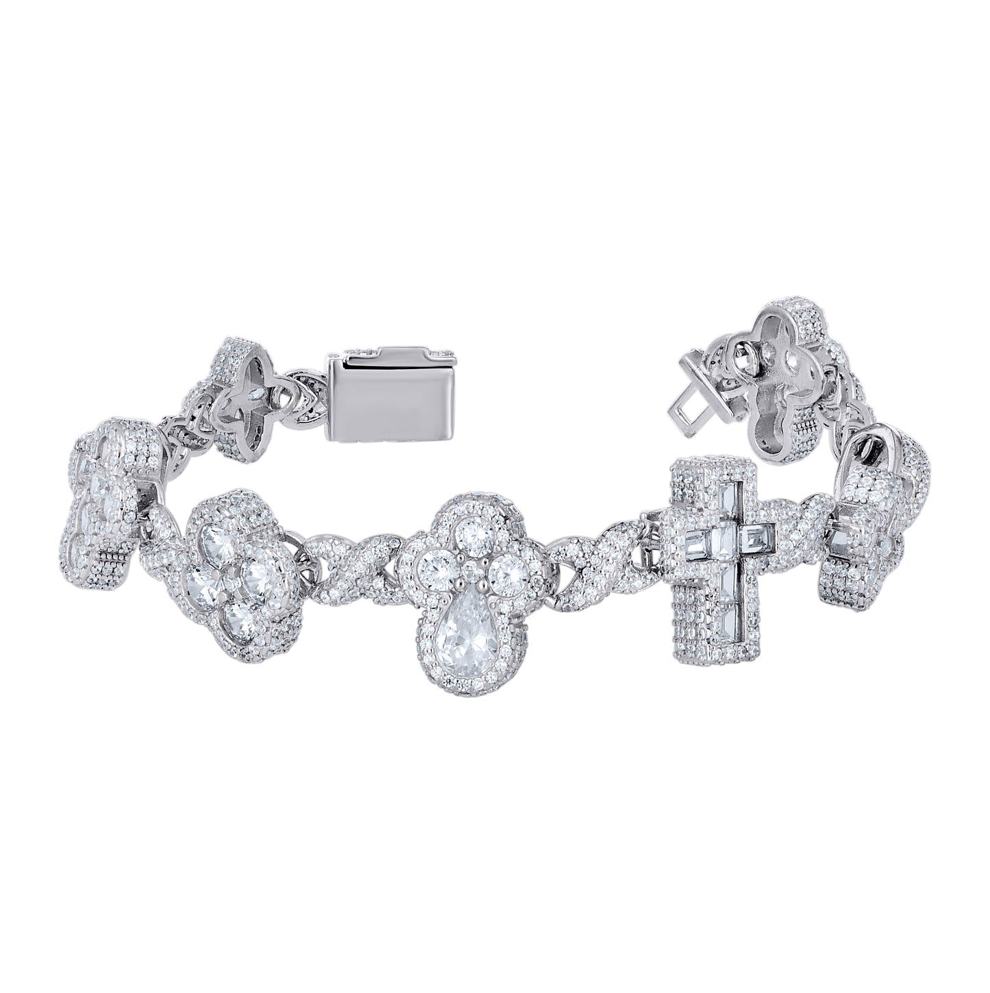 Sterling Silver Unisex  9.49ct, 2.26ct  Moissanite Infinity Cross Religious Charm Bracelet 7.5 Inches– Elegant Jewelry Gift for Birthday, Anniversary, Engagement, Wedding