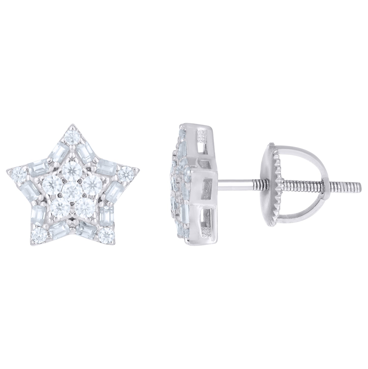 Sterling Silver Womens Baguette Round  0.27ct, 0.37ct  Moissanite Star Fashion Stud Earrings– Elegant Jewelry Gift for Birthday, Anniversary, Engagement, Wedding