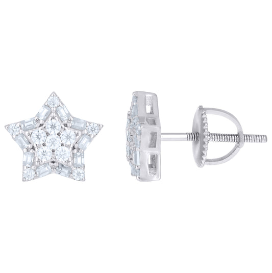 Sterling Silver Womens Baguette Round  0.27ct, 0.37ct  Moissanite Star Fashion Stud Earrings– Elegant Jewelry Gift for Birthday, Anniversary, Engagement, Wedding