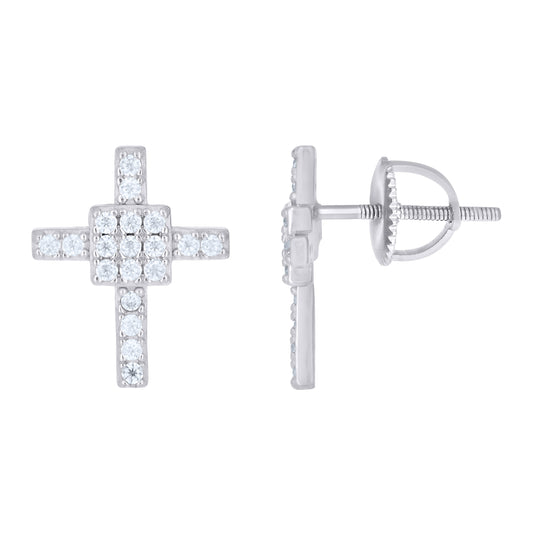 Sterling Silver Unisex  0.39ct Moissanite Cross Religious Stud Earrings– Elegant Jewelry Gift for Birthday, Anniversary, Engagement, Wedding