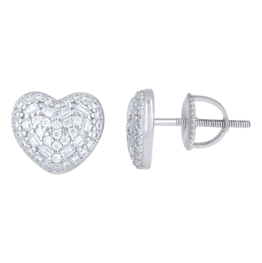 Sterling Silver Womens Baguette Round  0.37ct, 0.37ct  Moissanite Heart Stud Earrings– Elegant Jewelry Gift for Birthday, Anniversary, Engagement, Wedding