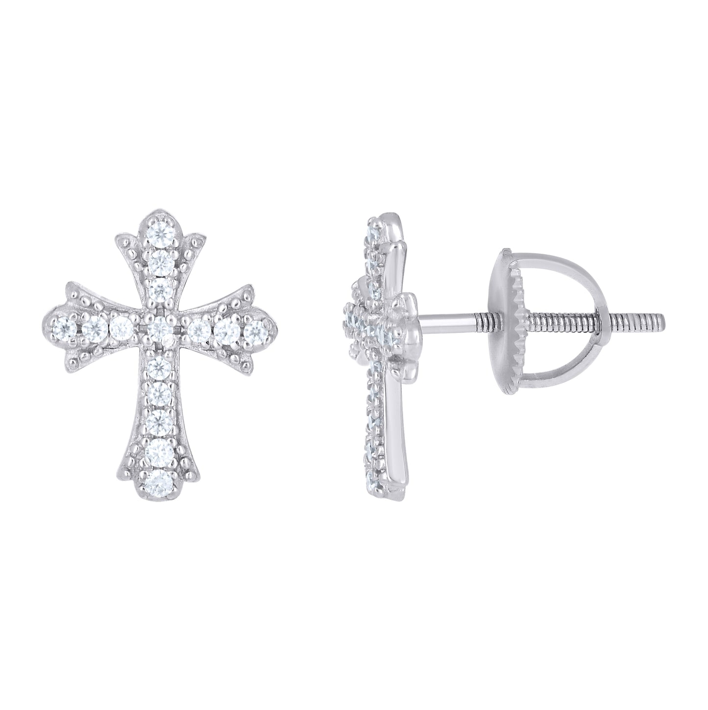 Sterling Silver Unisex  0.18ct  Moissanite Cross Religious Stud Earrings– Elegant Jewelry Gift for Birthday, Anniversary, Engagement, Wedding