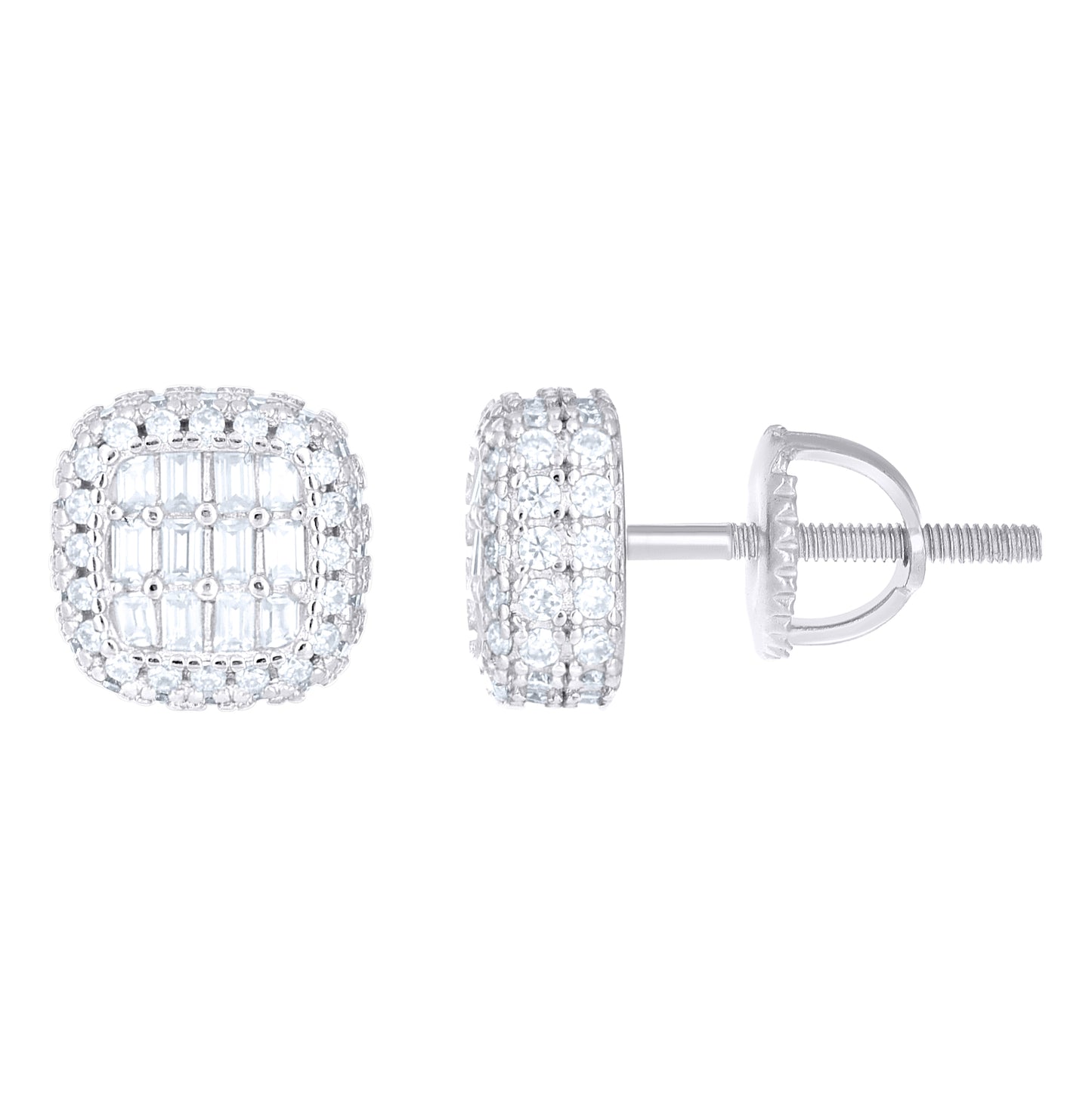 Sterling Silver Women Round Baguette  0.66ct, 0.45ct Moissanite Square Stud Earrings– Elegant Jewelry Gift for Birthday, Anniversary, Engagement, Wedding