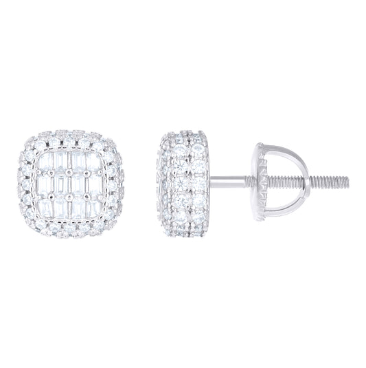 Sterling Silver Women Round Baguette  0.66ct, 0.45ct Moissanite Square Stud Earrings– Elegant Jewelry Gift for Birthday, Anniversary, Engagement, Wedding