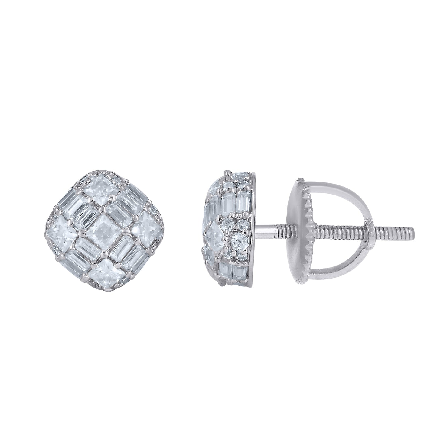 Sterling Silver Womens Princess-Cut Baguette Round Moissanite Square Fashion Stud Earrings– Elegant Jewelry Gift for Birthday, Anniversary, Engagement, Wedding