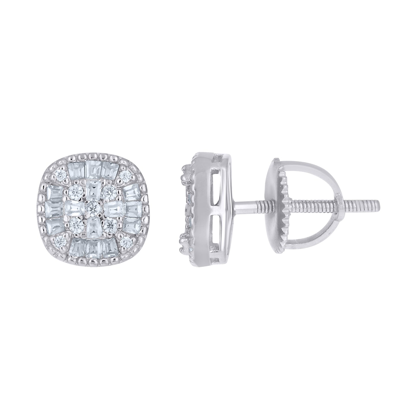 Sterling Silver Womens Baguette Round Moissanite Square Fashion Stud Earrings– Elegant Jewelry Gift for Birthday, Anniversary, Engagement, Wedding