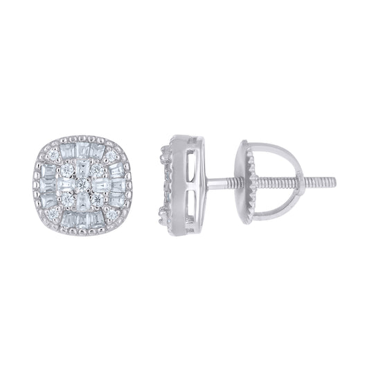 Sterling Silver Womens Baguette Round Moissanite Square Fashion Stud Earrings– Elegant Jewelry Gift for Birthday, Anniversary, Engagement, Wedding