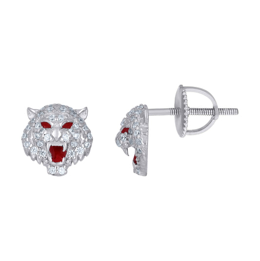 Sterling Silver Womens Moissanite Enameled Tiger Animal Wildlife Stud Earrings– Elegant Jewelry Gift for Birthday, Anniversary, Engagement, Wedding