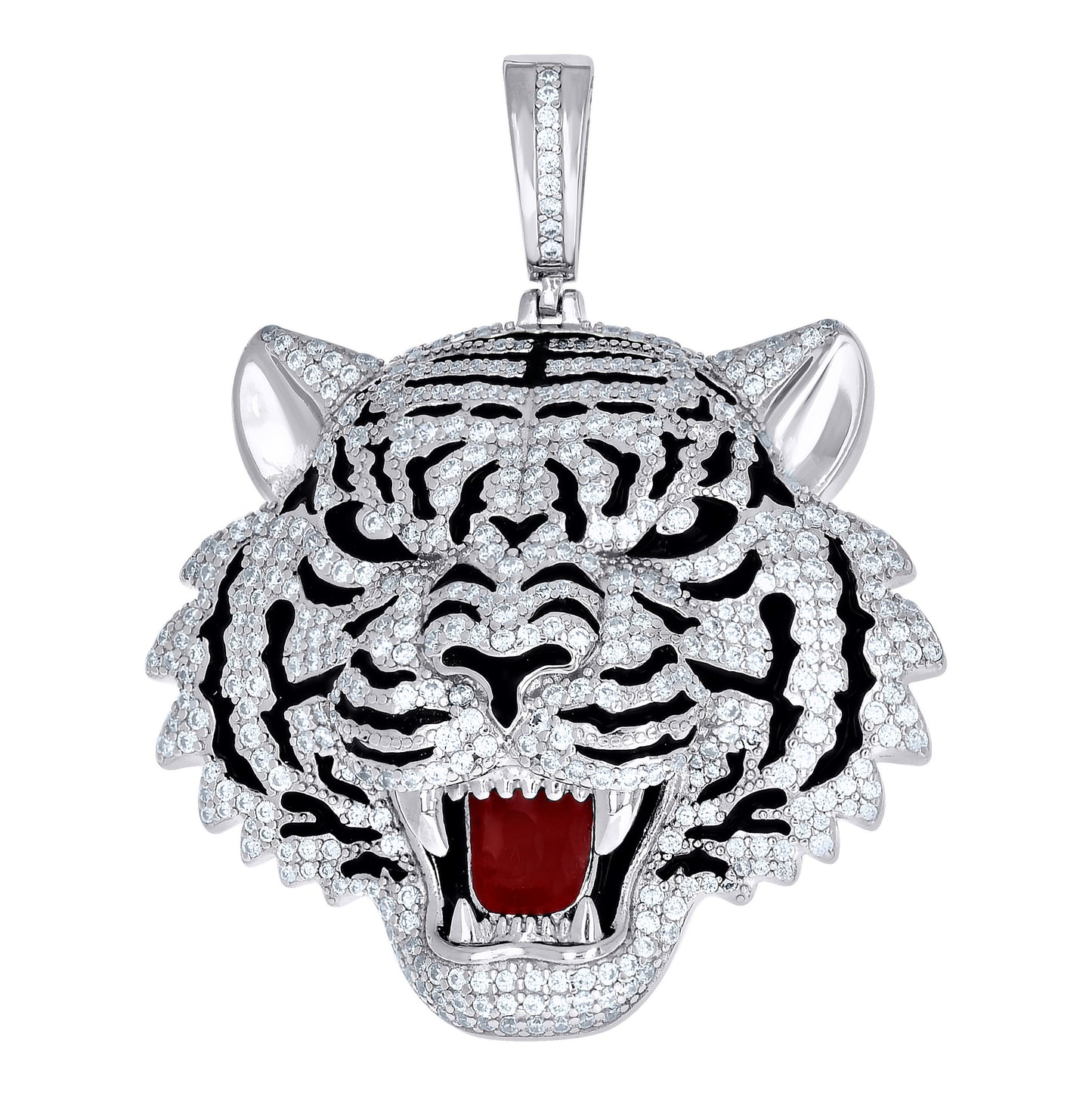 Sterling Silver Mens  4.11ct  Moissanite Enameled Tiger Fashion Pendant – Elegant Jewelry Gift for Birthday, Anniversary, Engagement, Wedding