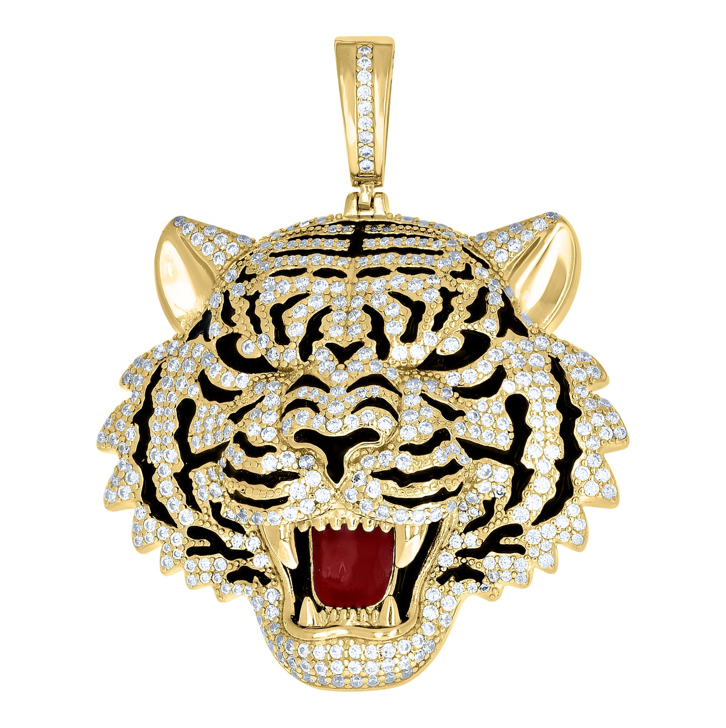 Sterling Silver Mens  4.11ct  Moissanite Enameled Tiger Fashion Pendant – Elegant Jewelry Gift for Birthday, Anniversary, Engagement, Wedding