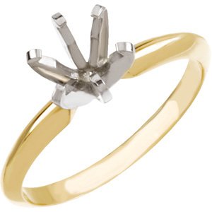 14K Yellow & White Gold 9.1-9.7 mm Round Pre-Notched 6-Prong Solitaire Ring Mounting Size 6