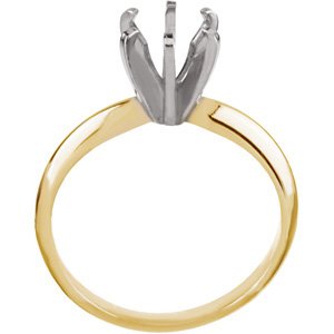 14K Yellow & White Gold 9.1-9.7 mm Round Pre-Notched 6-Prong Solitaire Ring Mounting Size 6