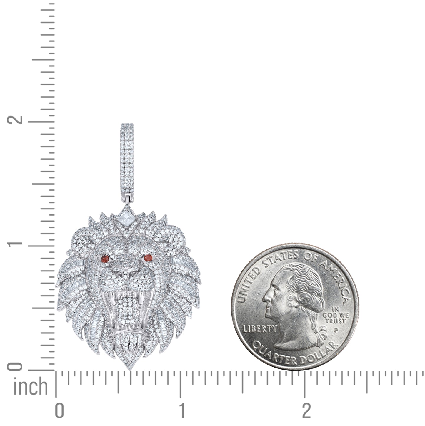 Sterling Silver Mens Red White Baguette Princess-Cut Round  5.84ct, 2.05ct  Moissanite Leo/Lion Head Zodiac Sign/Wildlife Pendant – Elegant Jewelry Gift for Birthday, Anniversary, Engagement, Wedding