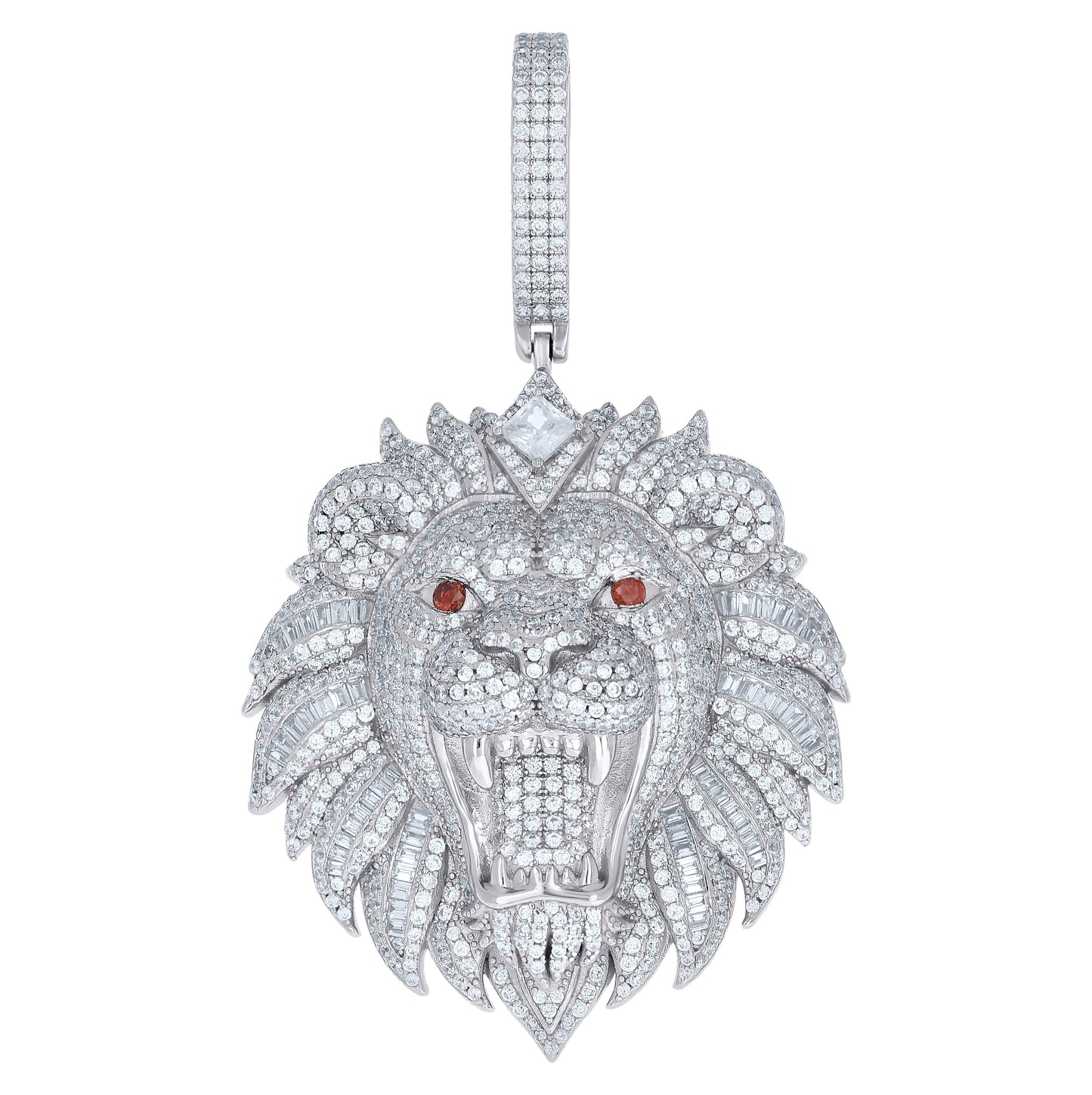 Sterling Silver Mens Red White Baguette Princess-Cut Round  5.84ct, 2.05ct  Moissanite Leo/Lion Head Zodiac Sign/Wildlife Pendant – Elegant Jewelry Gift for Birthday, Anniversary, Engagement, Wedding