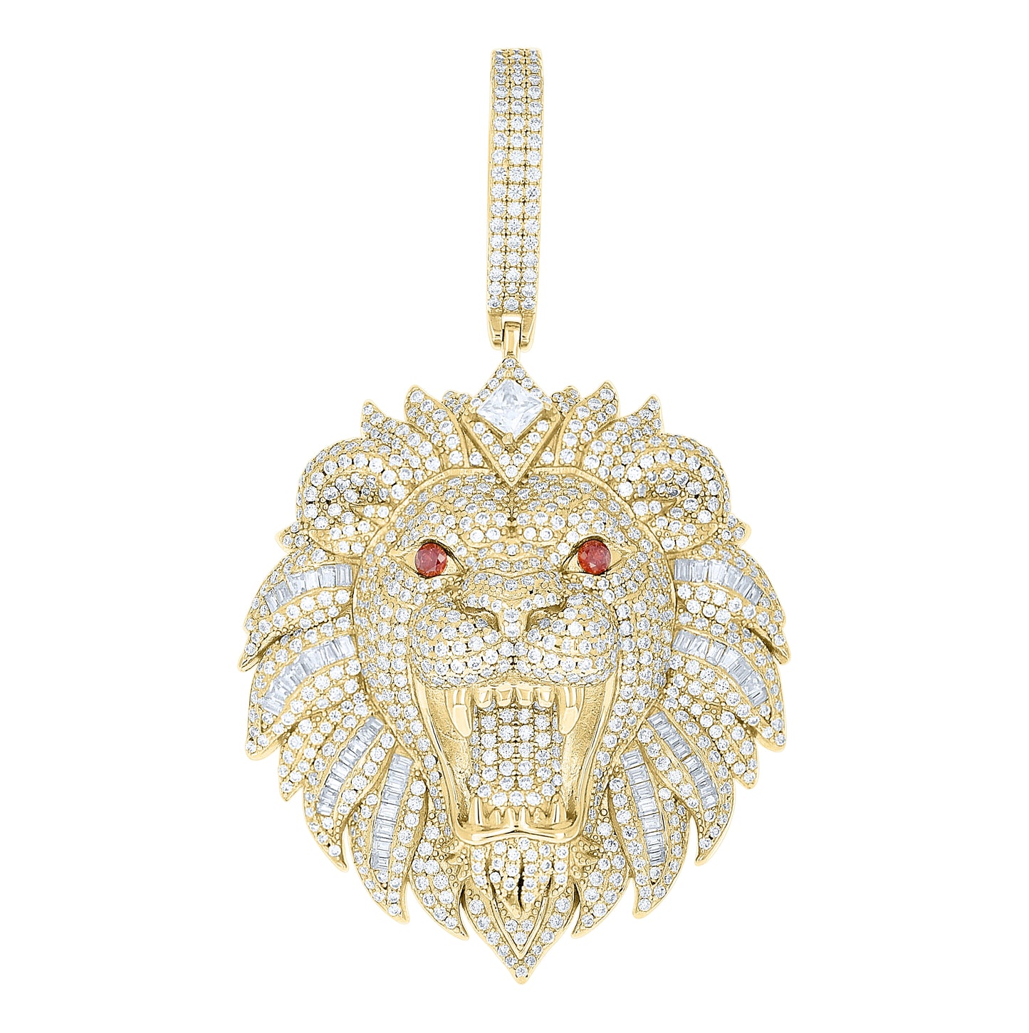 Sterling Silver Mens Red White Baguette Princess-Cut Round  5.84ct, 2.05ct  Moissanite Leo/Lion Head Zodiac Sign/Wildlife Pendant – Elegant Jewelry Gift for Birthday, Anniversary, Engagement, Wedding