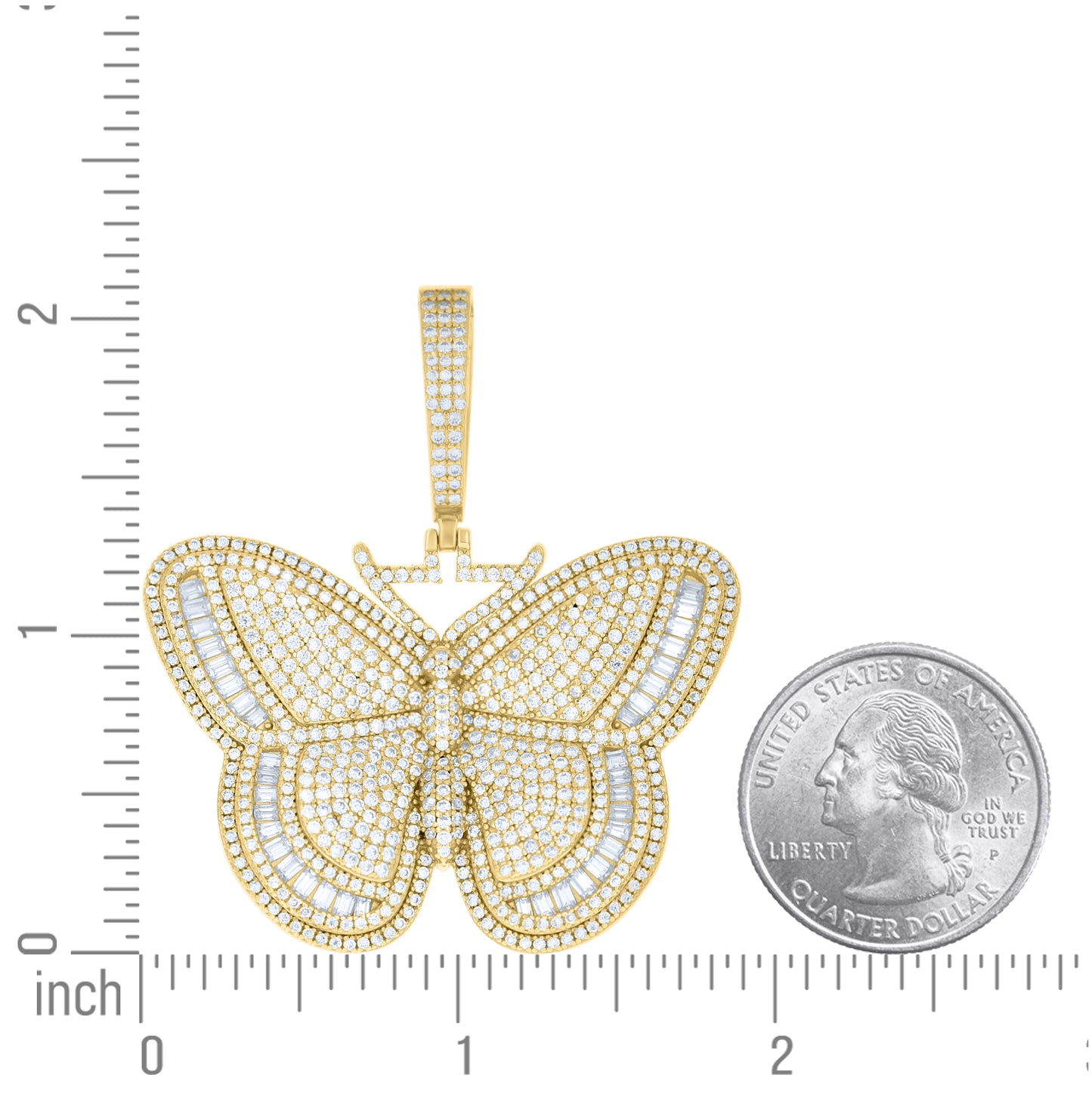 Sterling Silver Yellow-tone Women Round Baguette  4.23ct, 1.77ct Moissanite Butterfly Fashion Pendant – Elegant Jewelry Gift for Birthday, Anniversary, Engagement, Wedding