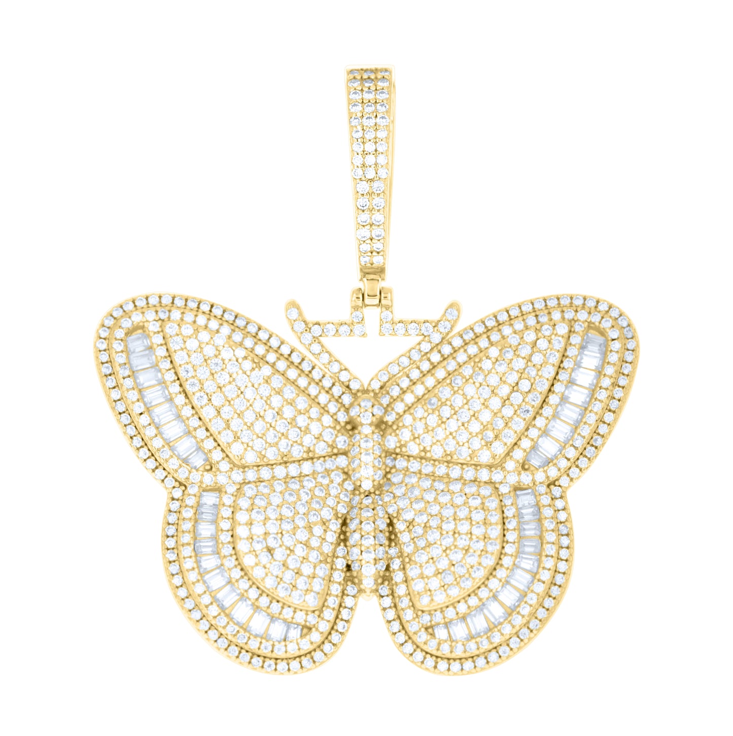 Sterling Silver Yellow-tone Women Round Baguette  4.23ct, 1.77ct Moissanite Butterfly Fashion Pendant – Elegant Jewelry Gift for Birthday, Anniversary, Engagement, Wedding