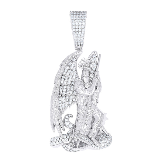 Sterling Silver Men  1.36ct Moissanite St. Michael Religious Pendant – Elegant Jewelry Gift for Birthday, Anniversary, Engagement, Wedding