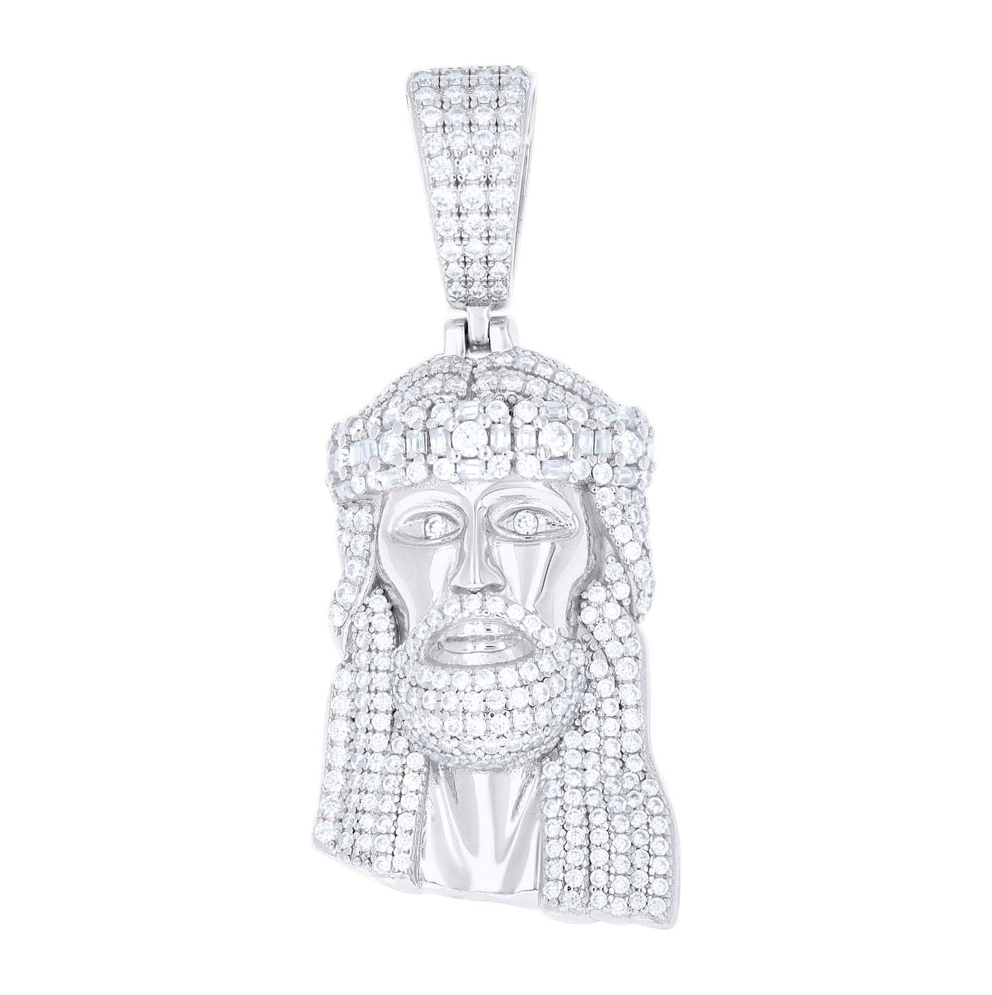 Sterling Silver Men Round Baguette  2.11ct, 0.37ct Moissanite Jesus Religious Pendant – Elegant Jewelry Gift for Birthday, Anniversary, Engagement, Wedding