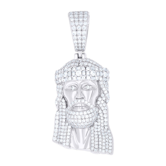 Sterling Silver Men Round Baguette  2.11ct, 0.37ct Moissanite Jesus Religious Pendant – Elegant Jewelry Gift for Birthday, Anniversary, Engagement, Wedding