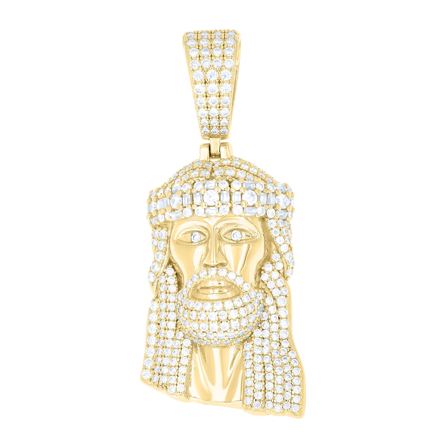 Sterling Silver Men Round Baguette  2.11ct, 0.37ct Moissanite Jesus Religious Pendant – Elegant Jewelry Gift for Birthday, Anniversary, Engagement, Wedding