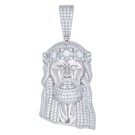 Sterling Silver Mens Baguette Round Moissanite Jesus Religious Pendant – Elegant Jewelry Gift for Birthday, Anniversary, Engagement, Wedding