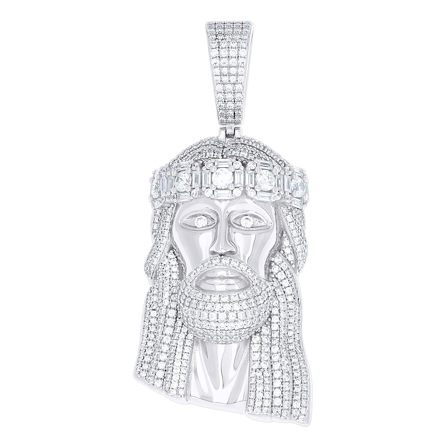 Sterling Silver Men Round Baguette  6.45ct, 1.24ct Moissanite Jesus Religious Pendant – Elegant Jewelry Gift for Birthday, Anniversary, Engagement, Wedding