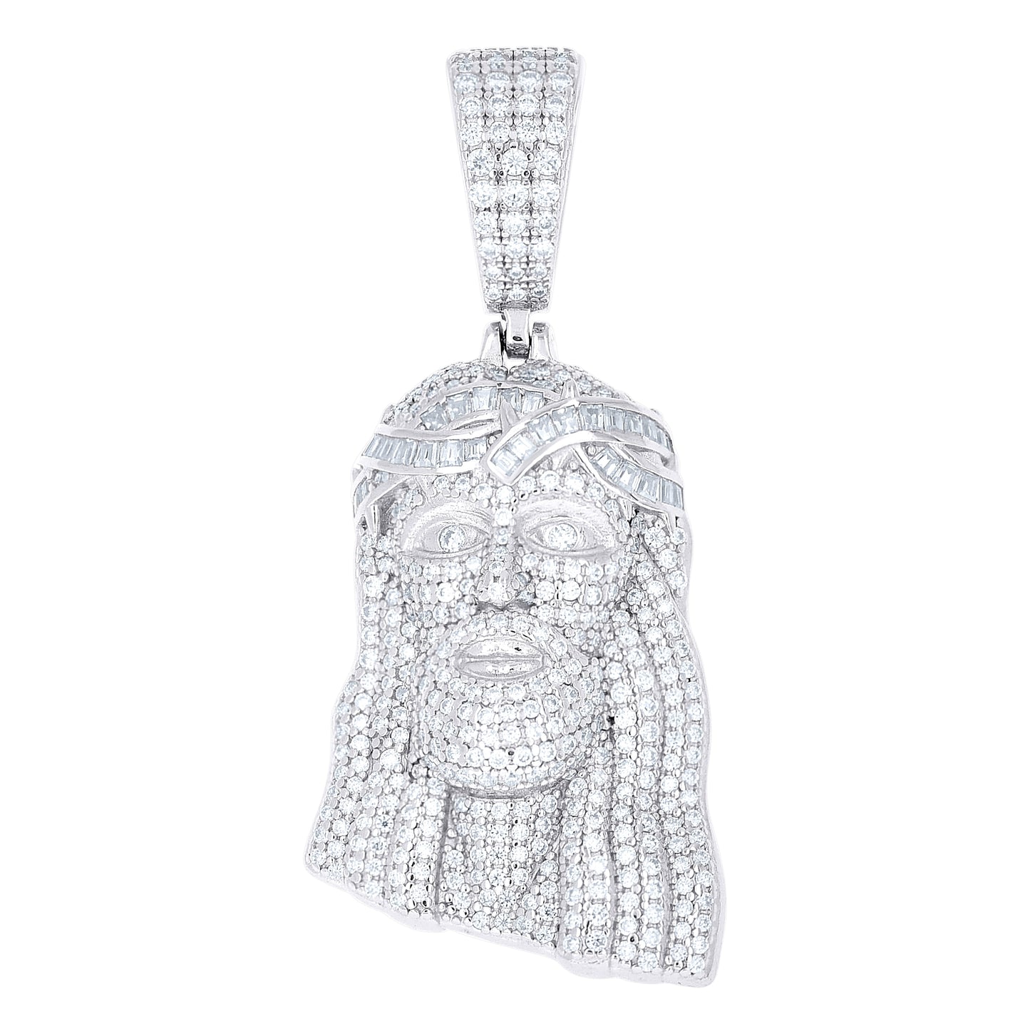 Sterling Silver Men Round Baguette  1.90ct, 0.47ct Moissanite Jesus Religious Pendant – Elegant Jewelry Gift for Birthday, Anniversary, Engagement, Wedding