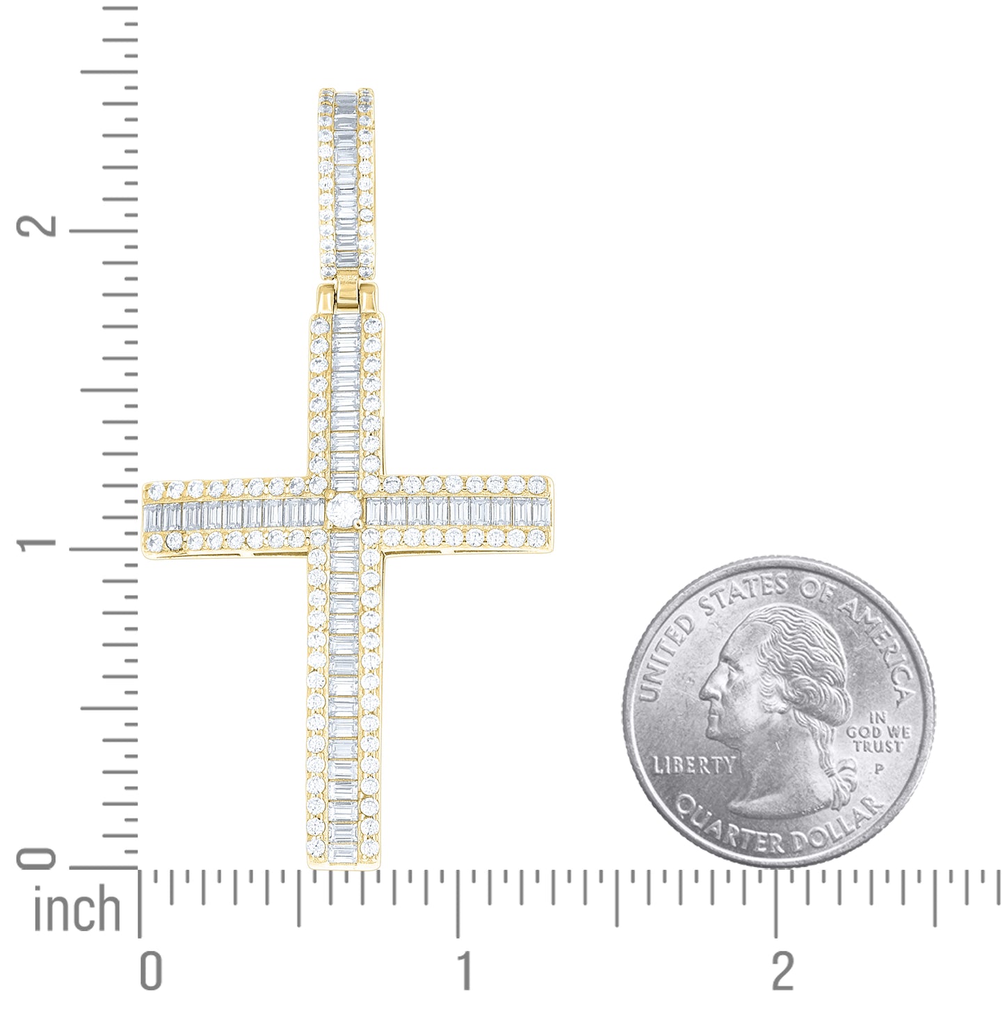 Sterling Silver Yellow-tone Men Round Baguette  1.86ct, 2.81ct Moissanite Cross Religious Pendant – Elegant Jewelry Gift for Birthday, Anniversary, Engagement, Wedding