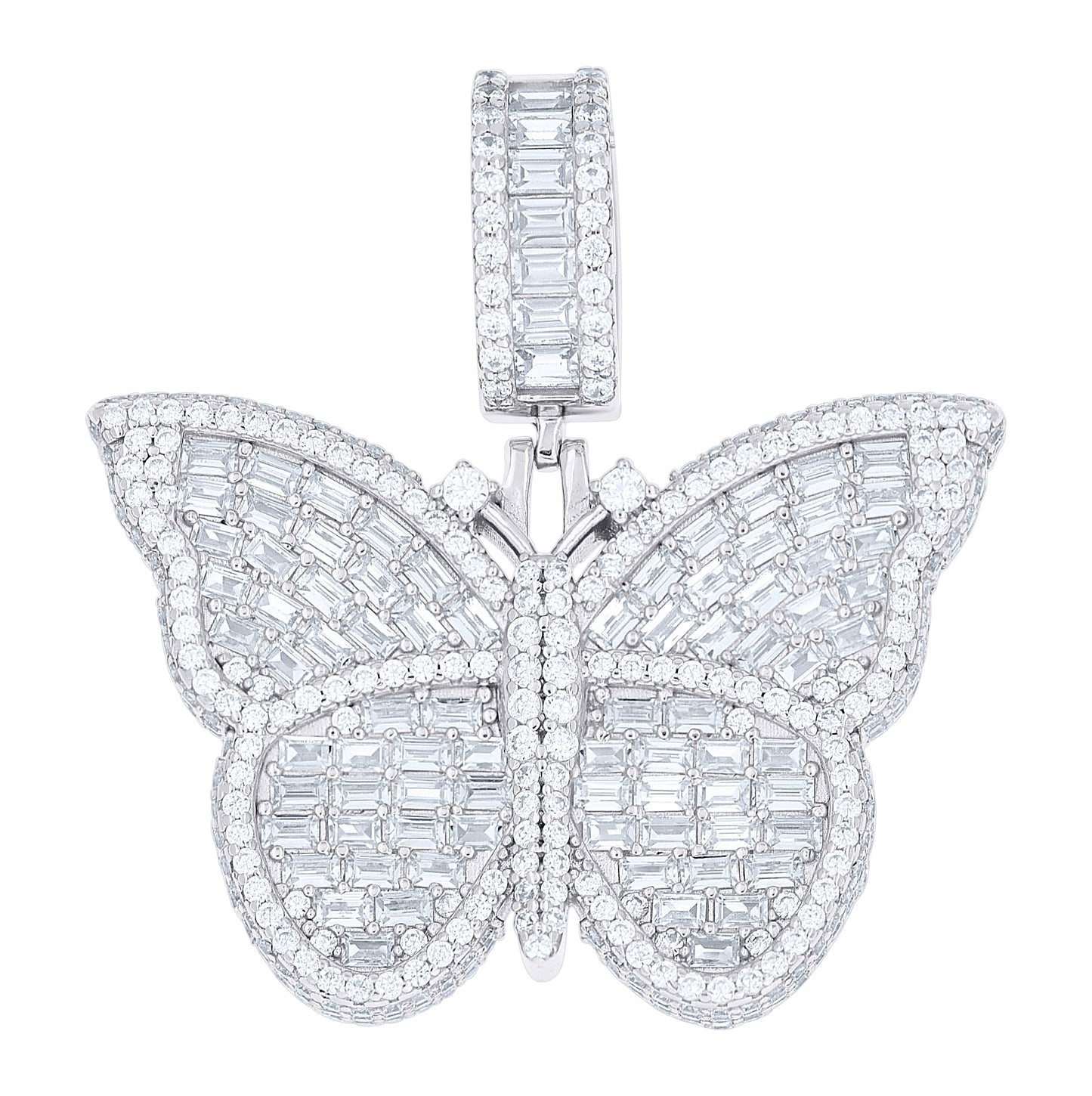 Sterling Silver Women Round Baguette  3.69ct, 5.11ct Moissanite Butterfly Fashion Pendant – Elegant Jewelry Gift for Birthday, Anniversary, Engagement, Wedding