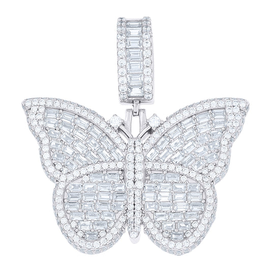 Sterling Silver Women Round Baguette  3.69ct, 5.11ct Moissanite Butterfly Fashion Pendant – Elegant Jewelry Gift for Birthday, Anniversary, Engagement, Wedding