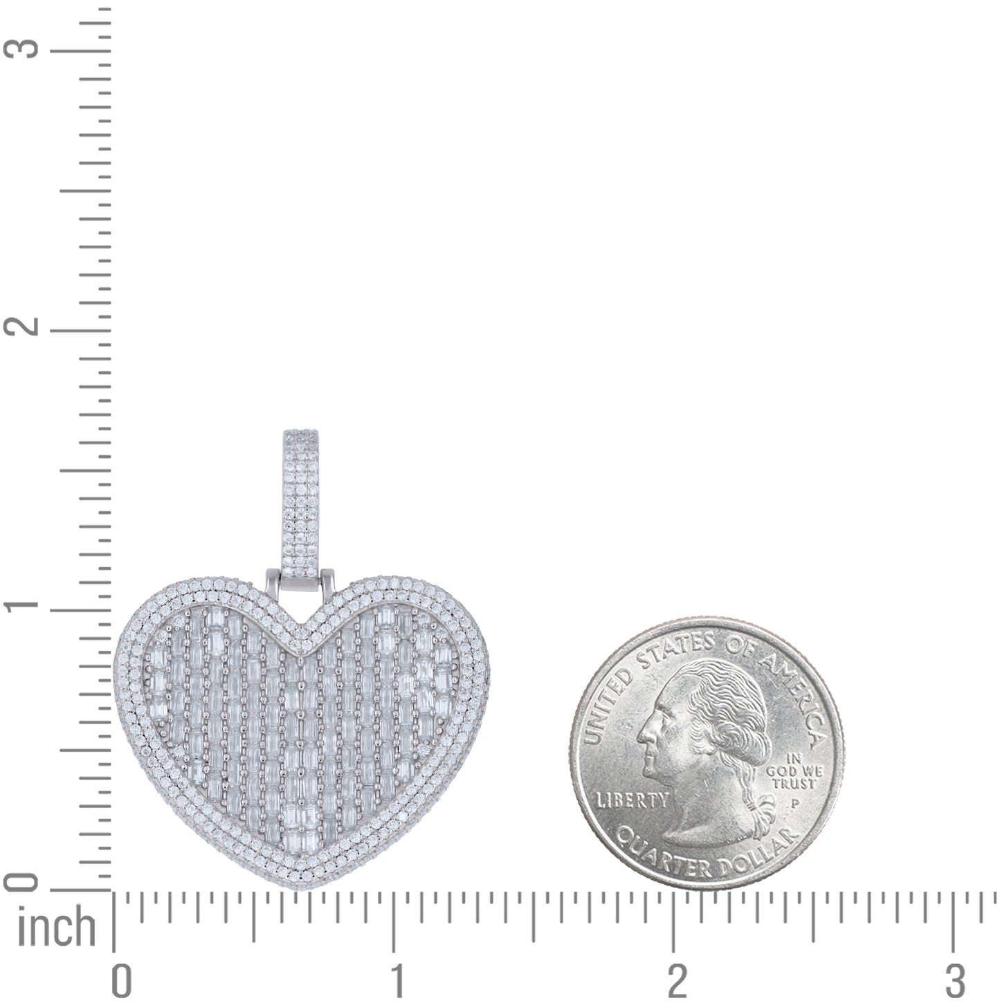 Sterling Silver Womens Baguette Round Moissanite Heart Pendant – Elegant Jewelry Gift for Birthday, Anniversary, Engagement, Wedding
