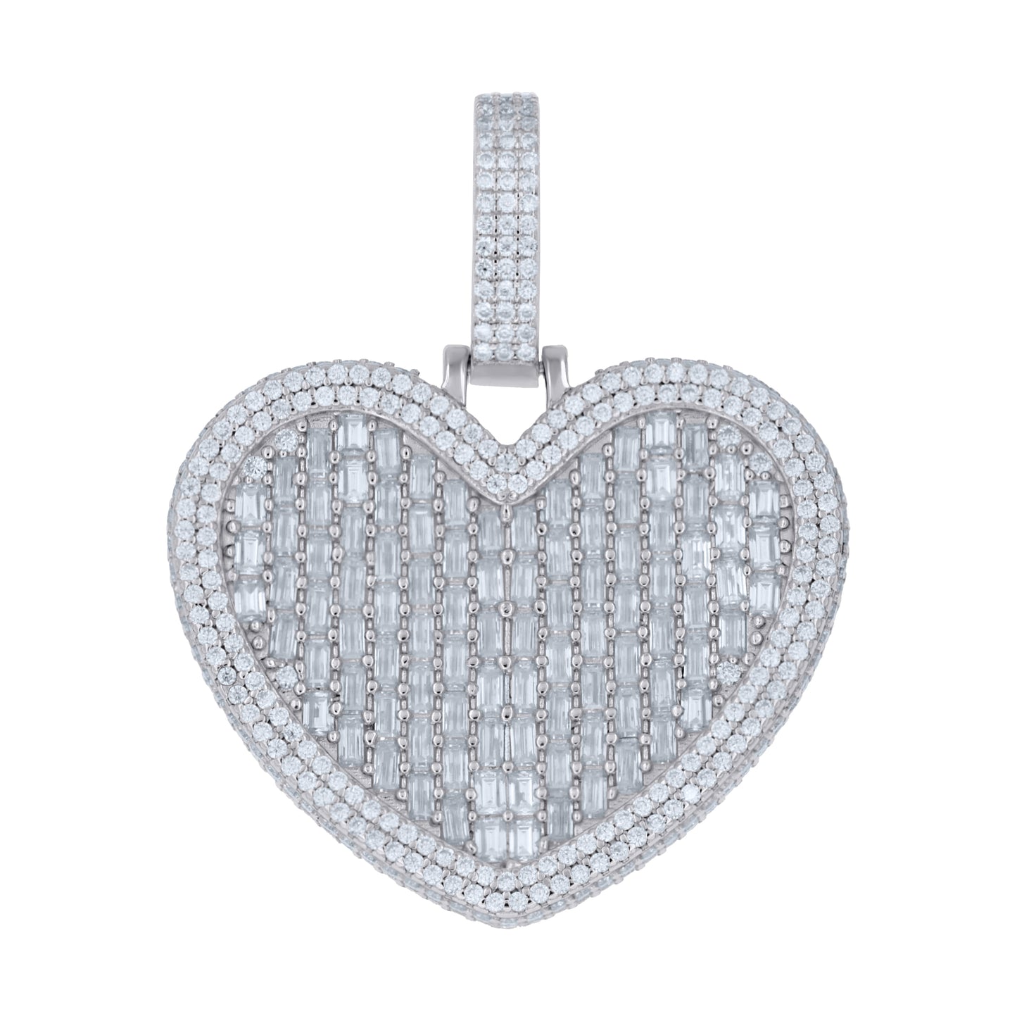 Sterling Silver Womens Baguette Round Moissanite Heart Pendant – Elegant Jewelry Gift for Birthday, Anniversary, Engagement, Wedding