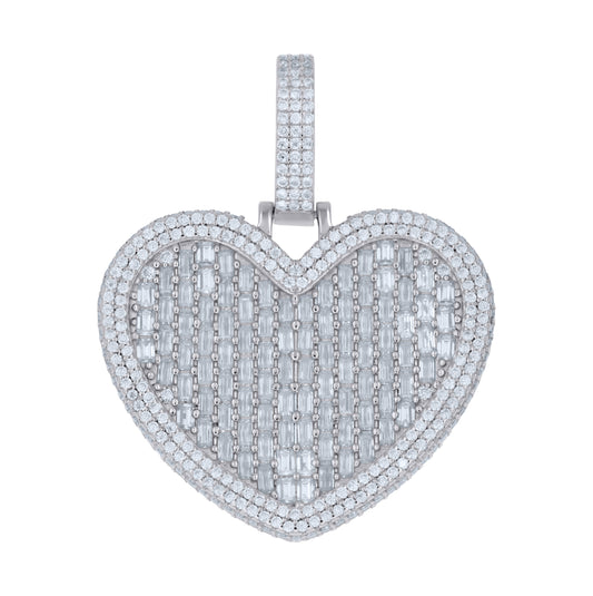 Sterling Silver Womens Baguette Round Moissanite Heart Pendant – Elegant Jewelry Gift for Birthday, Anniversary, Engagement, Wedding