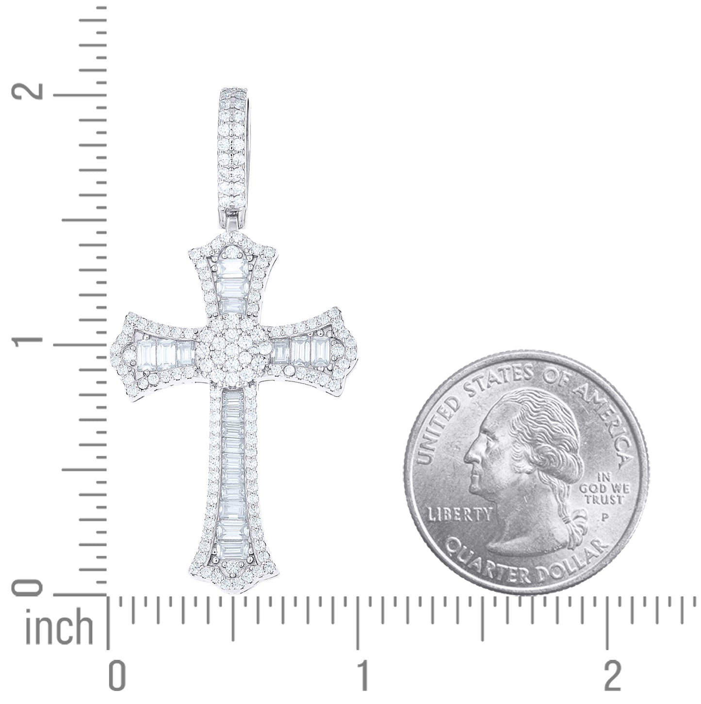 Sterling Silver Men Round Baguette  1.36ct, 1.69ct Moissanite Cross Religious Pendant – Elegant Jewelry Gift for Birthday, Anniversary, Engagement, Wedding
