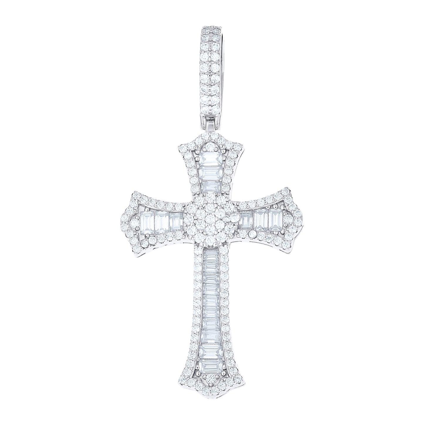 Sterling Silver Men Round Baguette  1.36ct, 1.69ct Moissanite Cross Religious Pendant – Elegant Jewelry Gift for Birthday, Anniversary, Engagement, Wedding