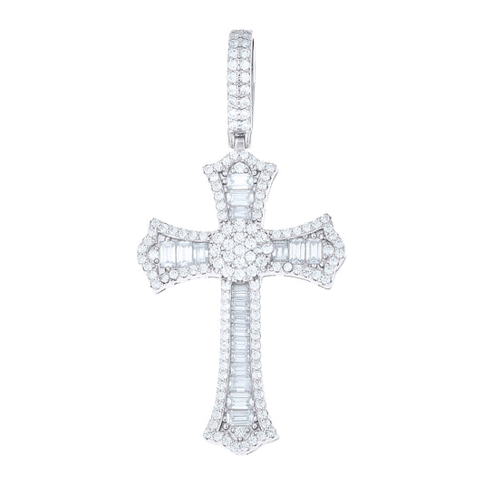 Sterling Silver Men Round Baguette  1.36ct, 1.69ct Moissanite Cross Religious Pendant – Elegant Jewelry Gift for Birthday, Anniversary, Engagement, Wedding