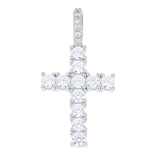 Sterling Silver Unisex  3.55ct Moissanite Cross Religious Pendant – Elegant Jewelry Gift for Birthday, Anniversary, Engagement, Wedding