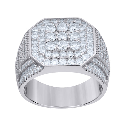 Sterling Silver Mens 3.86ct Moissanite Octagon Head Fashion Ring Size 10 – Elegant Jewelry Gift for Birthday, Anniversary, Engagement, Wedding