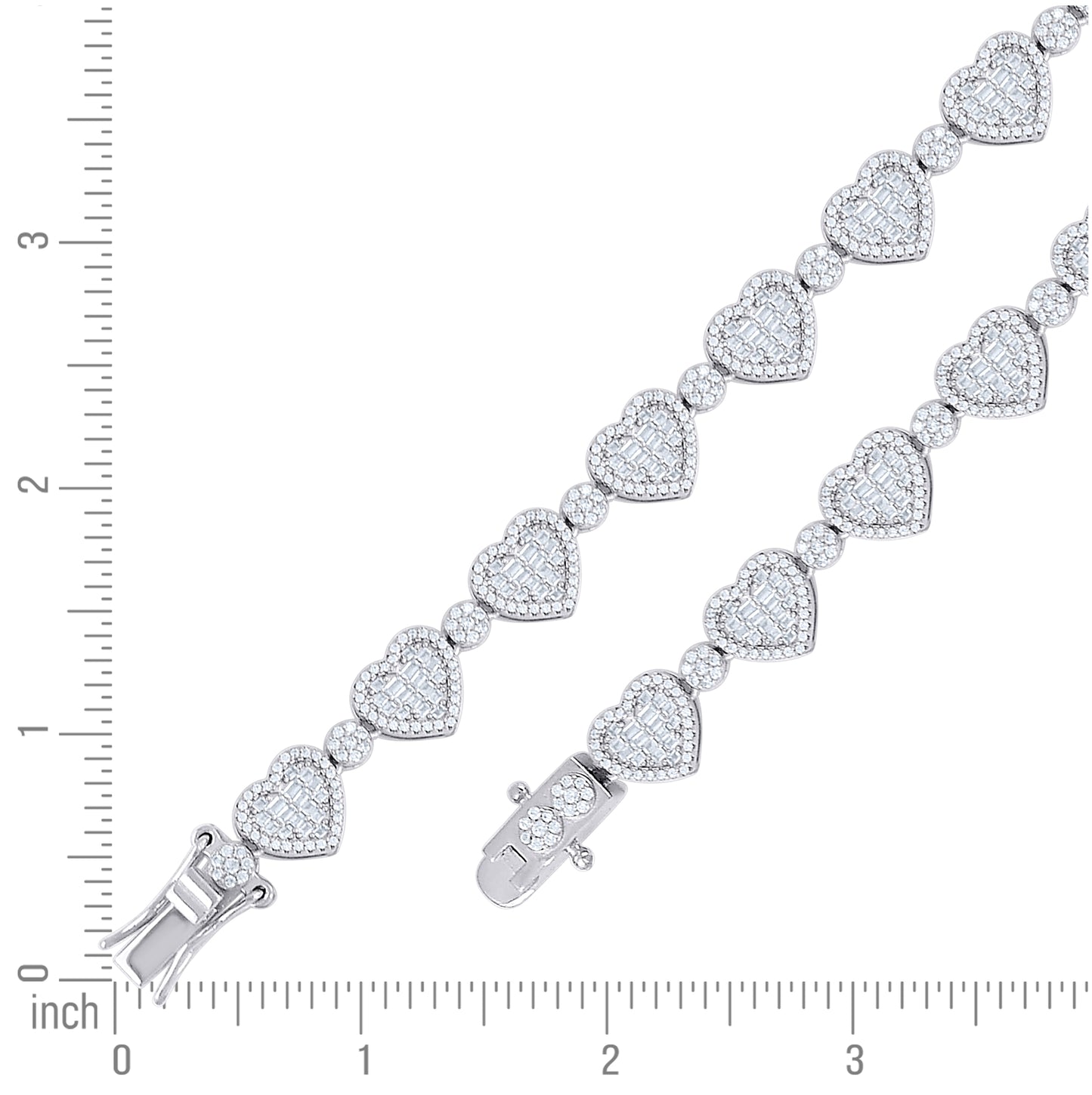 Sterling Silver Womens Baguette Round  1.78ct, 2.83ct  Moissanite Heart Charm Bracelet 7 Inches– Elegant Jewelry Gift for Birthday, Anniversary, Engagement, Wedding