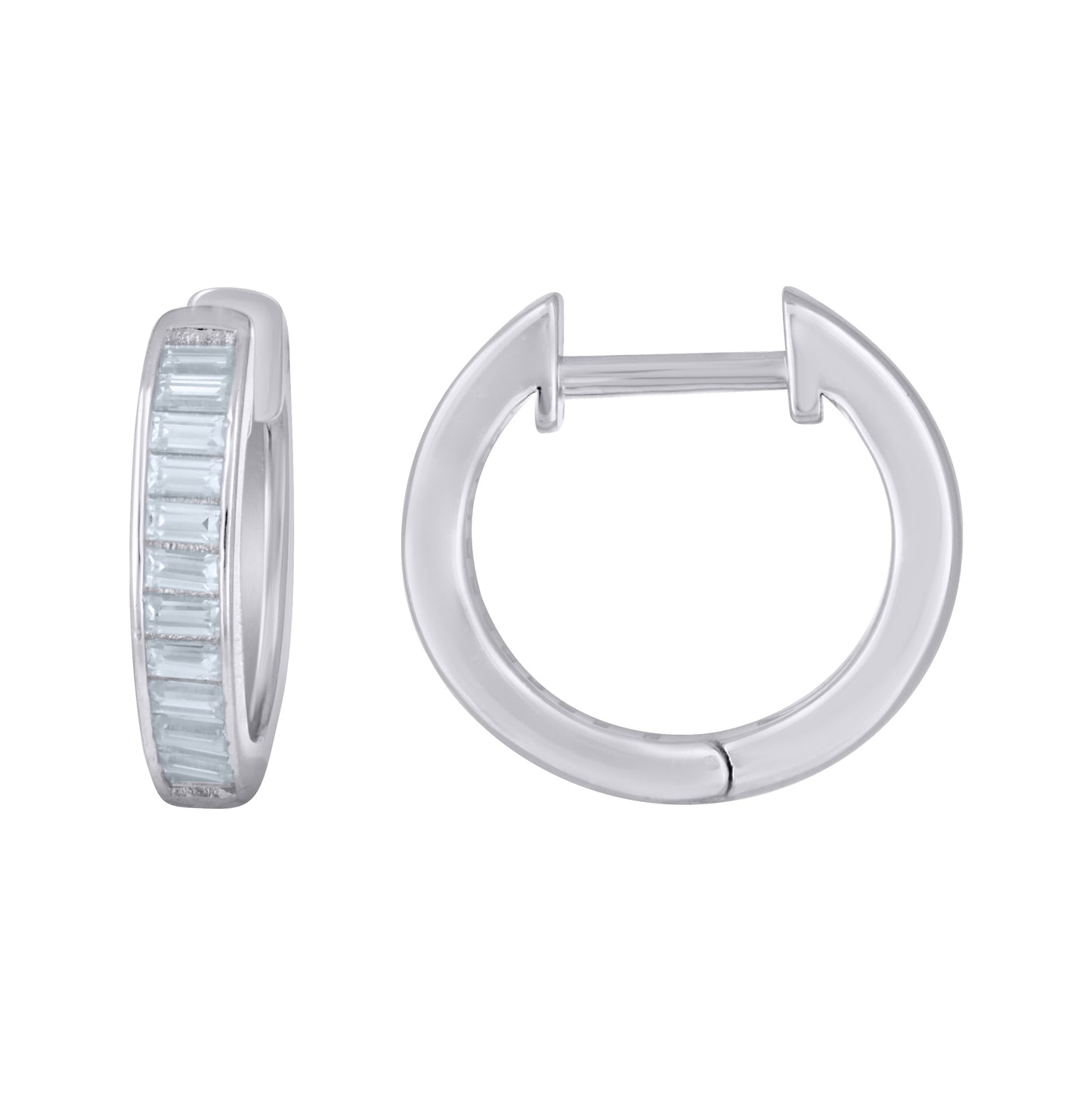 Sterling Silver Womens Baguette Moissanite Single Row Fashion Hoop Earrings– Elegant Jewelry Gift for Birthday, Anniversary, Engagement, Wedding