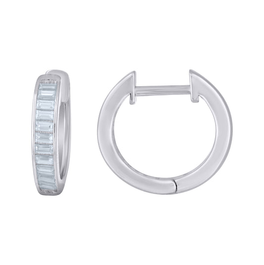 Sterling Silver Womens Baguette Moissanite Single Row Fashion Hoop Earrings– Elegant Jewelry Gift for Birthday, Anniversary, Engagement, Wedding