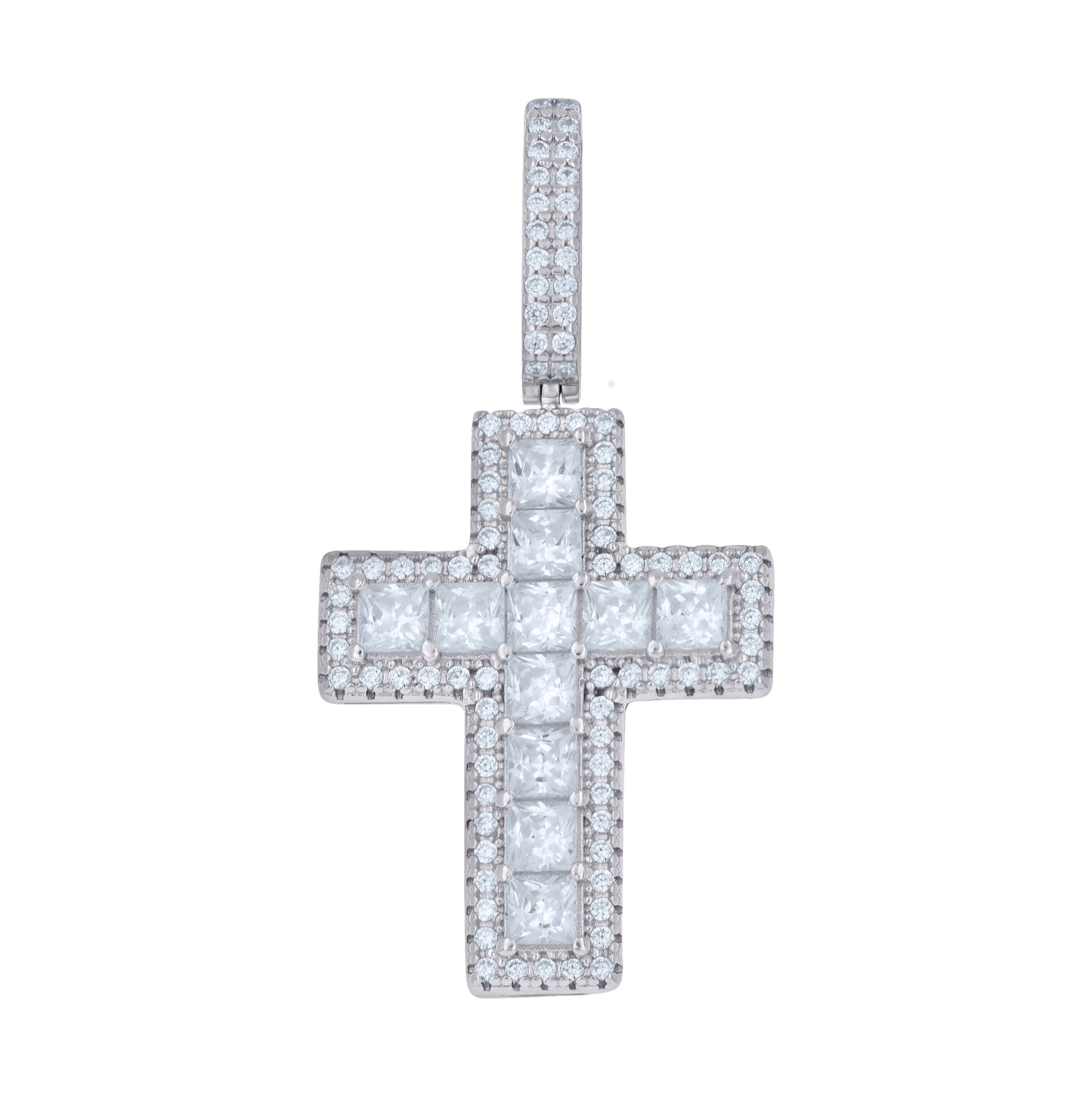 Sterling Silver Unisex Princess-cut Round Moissanite Cross Religious Pendant – Elegant Jewelry Gift for Birthday, Anniversary, Engagement, Wedding