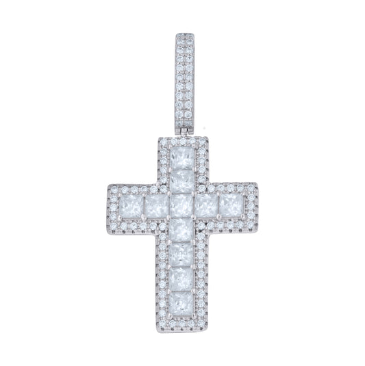 Sterling Silver Unisex Princess-cut Round Moissanite Cross Religious Pendant – Elegant Jewelry Gift for Birthday, Anniversary, Engagement, Wedding
