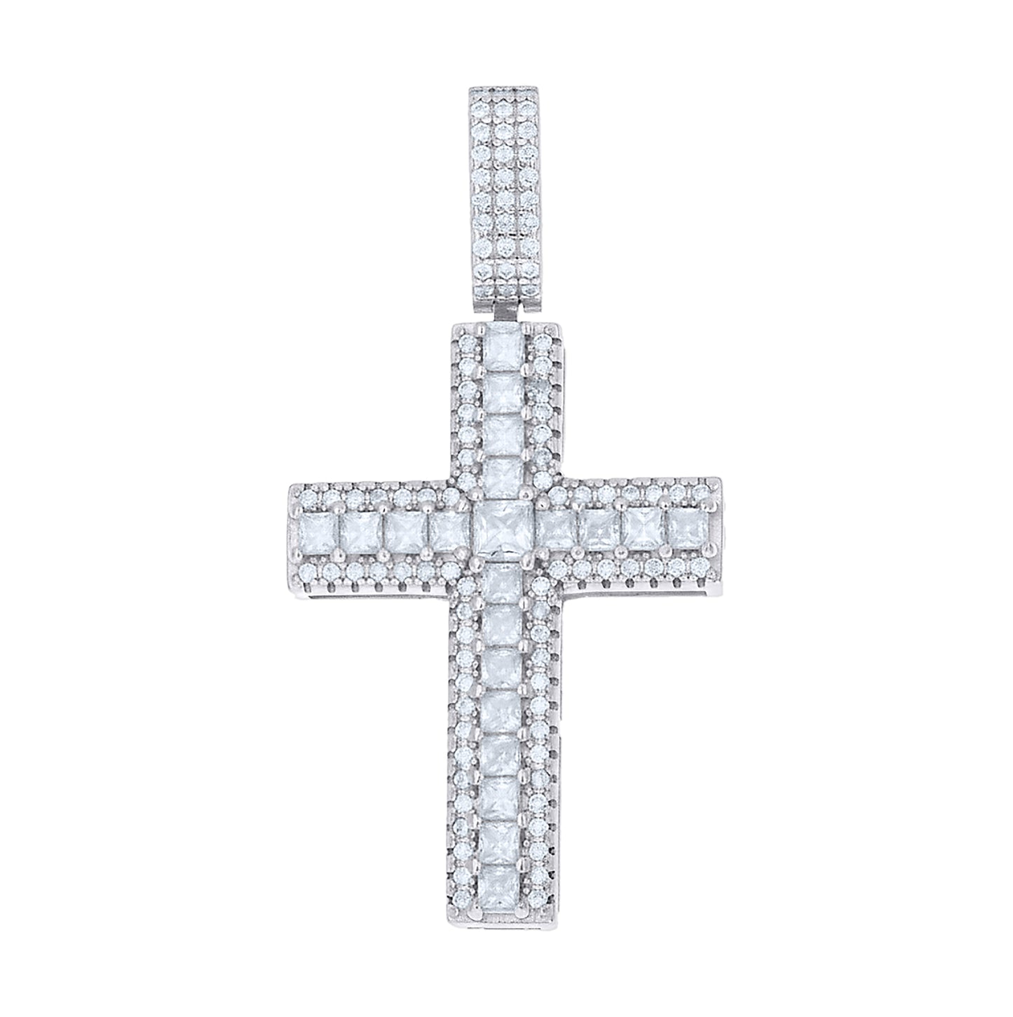 Sterling Silver Unisex Princess-Cut Round  0.53ct, 1.44ct  Moissanite Cross Religious Pendant – Elegant Jewelry Gift for Birthday, Anniversary, Engagement, Wedding