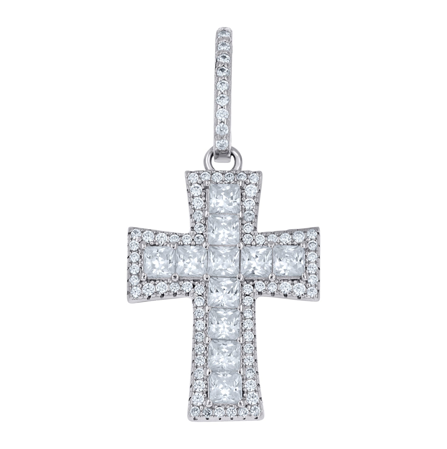 Sterling Silver Unisex Princess-Cut Round  0.45ct, 3.40ct  Moissanite Cross Religious Pendant – Elegant Jewelry Gift for Birthday, Anniversary, Engagement, Wedding