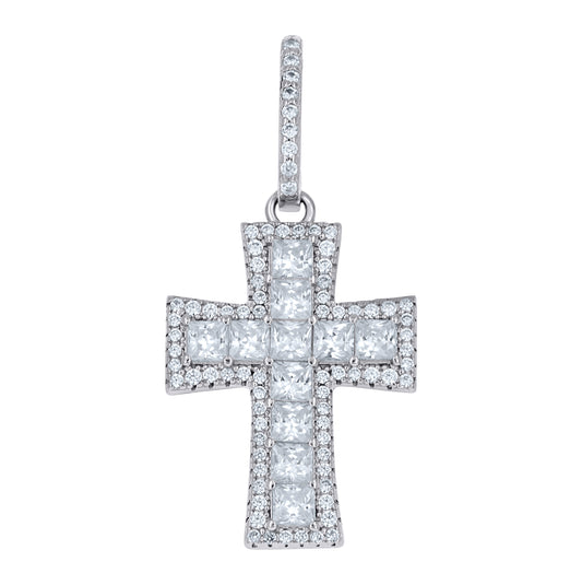 Sterling Silver Unisex Princess-Cut Round  0.45ct, 3.40ct  Moissanite Cross Religious Pendant – Elegant Jewelry Gift for Birthday, Anniversary, Engagement, Wedding