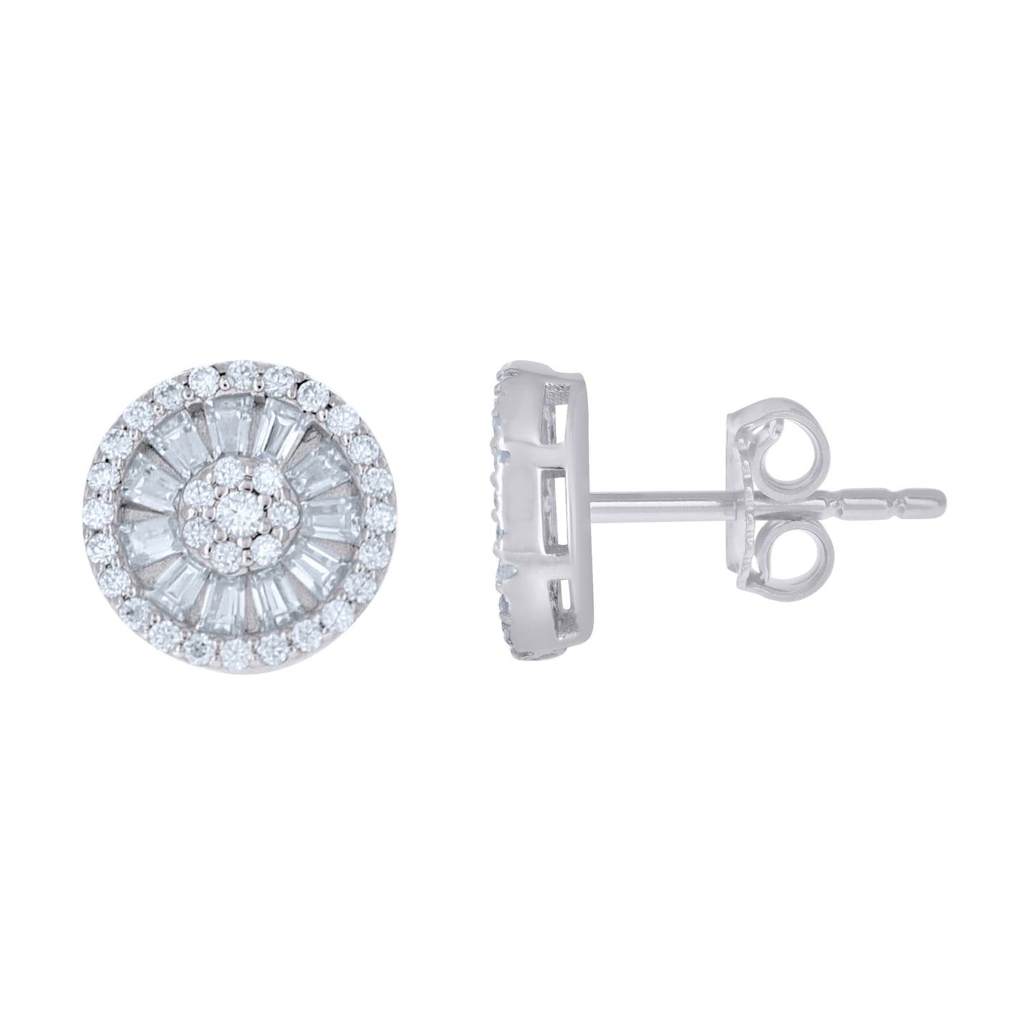 Sterling Silver Womens Baguette Round Moissanite Round Fashion Stud Earrings– Elegant Jewelry Gift for Birthday, Anniversary, Engagement, Wedding